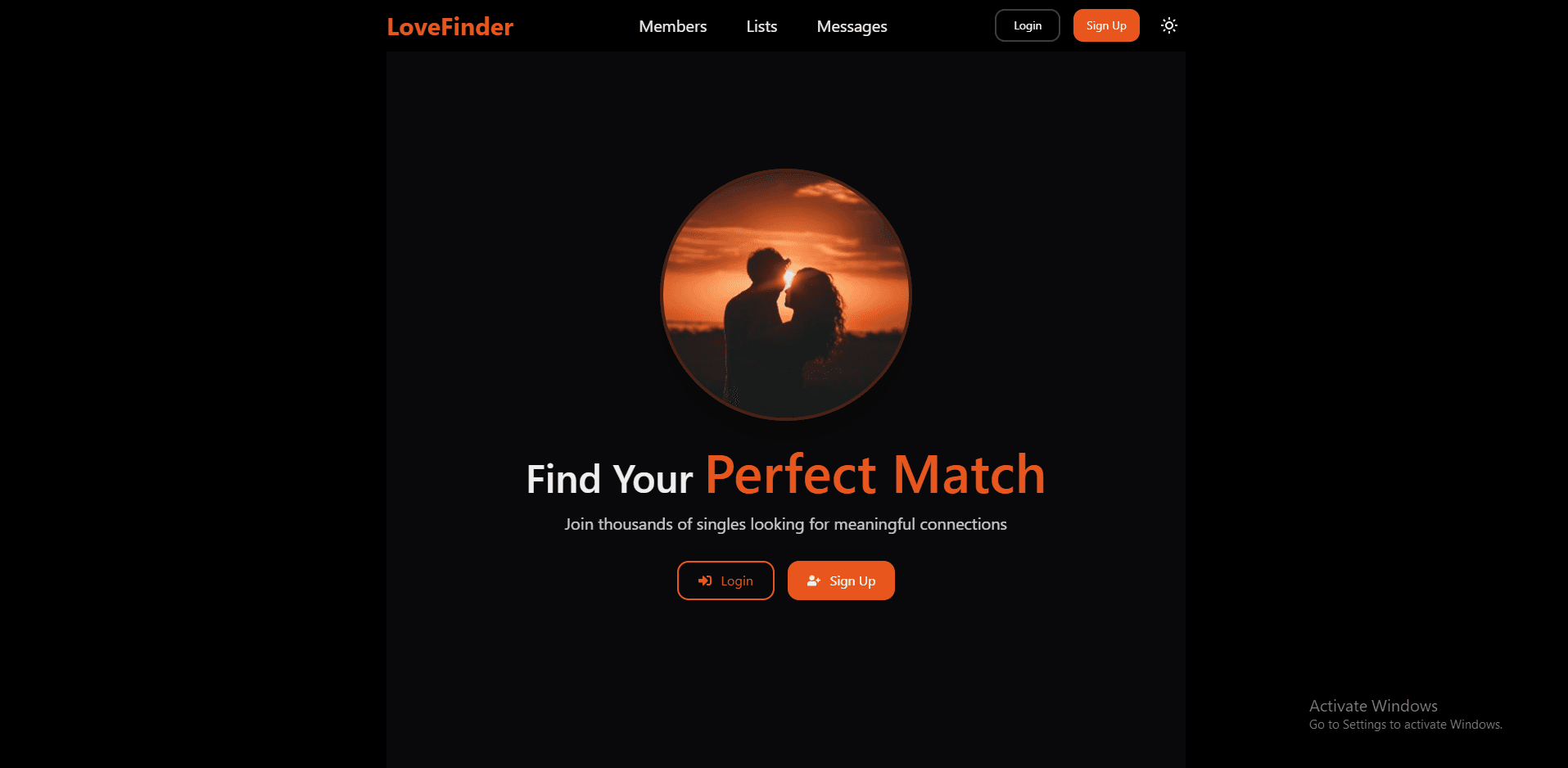 LoveFinder dating and social-connection platform homepage.