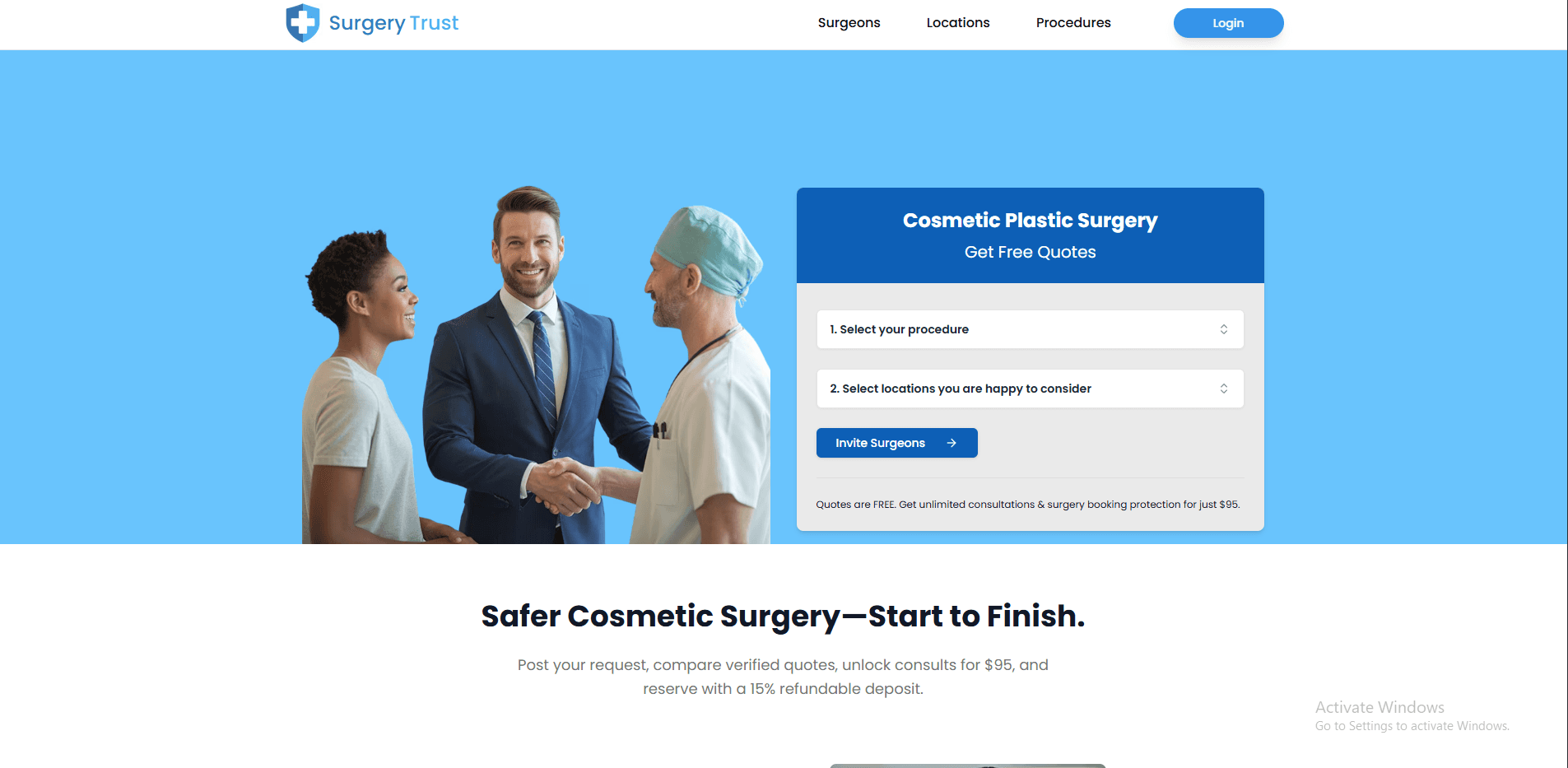 Surgery Trust medical platform connecting patients with surgeons.